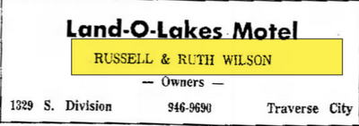Land O Lakes Motel - 1968 Ad